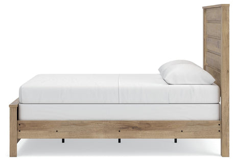 Brozmont Tan Queen Panel Bed, Dresser and Mirror from Ashley - Luna Furniture