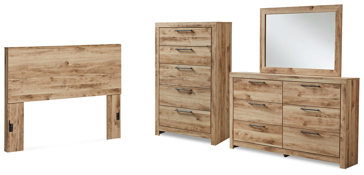 Hyanna Queen Panel Headboard with Mirrored Dresser and Chest in Tan Brown from Ashley Furniture - Luna Furniture