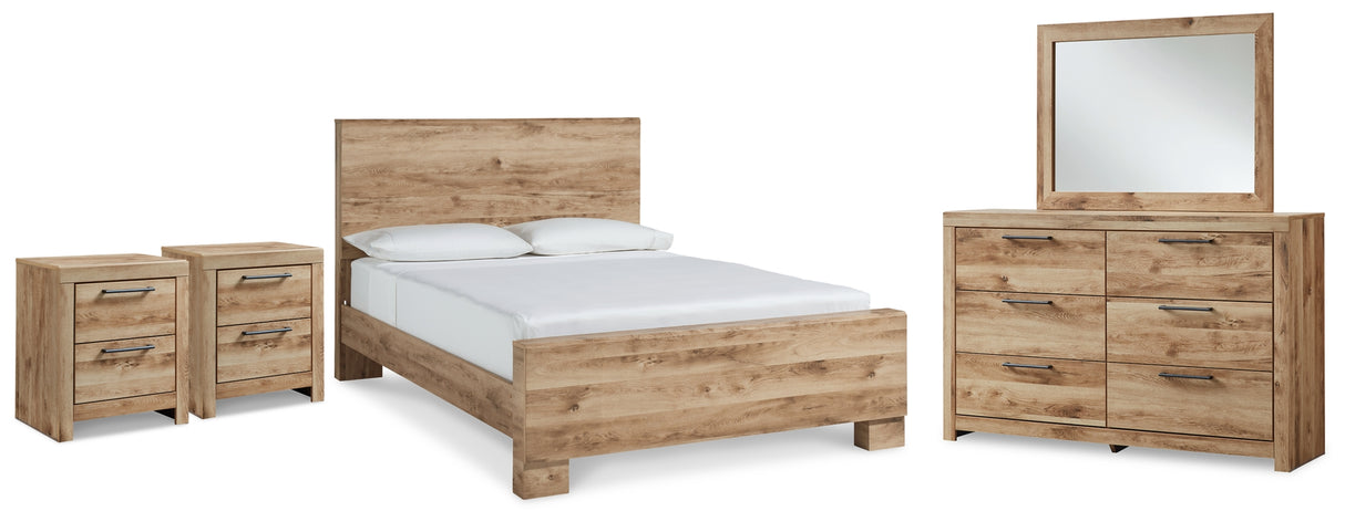 Hyanna Queen Panel Bed with Mirrored Dresser and 2 Nightstands in Tan Brown from Ashley Furniture - Luna Furniture