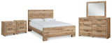 Hyanna Queen Panel Bed with Mirrored Dresser and 2 Nightstands in Tan Brown from Ashley Furniture - Luna Furniture
