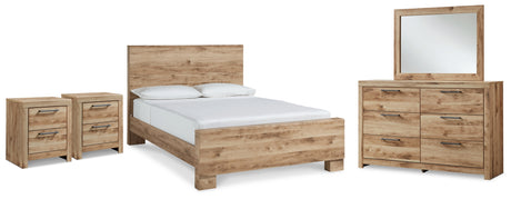 Hyanna Queen Panel Bed with Mirrored Dresser and 2 Nightstands in Tan Brown from Ashley - Luna Furniture