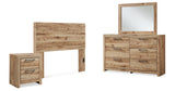 Hyanna Full Panel Headboard with Mirrored Dresser and Nightstand in Tan Brown from Ashley - Luna Furniture