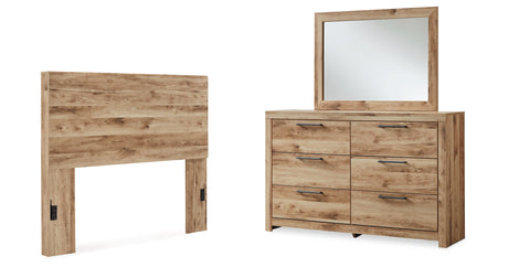 Hyanna Full Panel Headboard with Mirrored Dresser in Tan Brown from Ashley - Luna Furniture