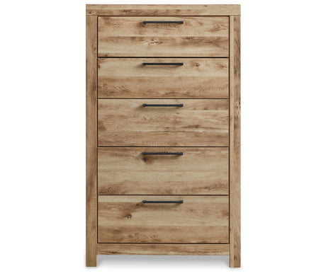 Hyanna Full Panel Headboard with Mirrored Dresser, Chest and 2 Nightstands in Tan Brown from Ashley - Luna Furniture