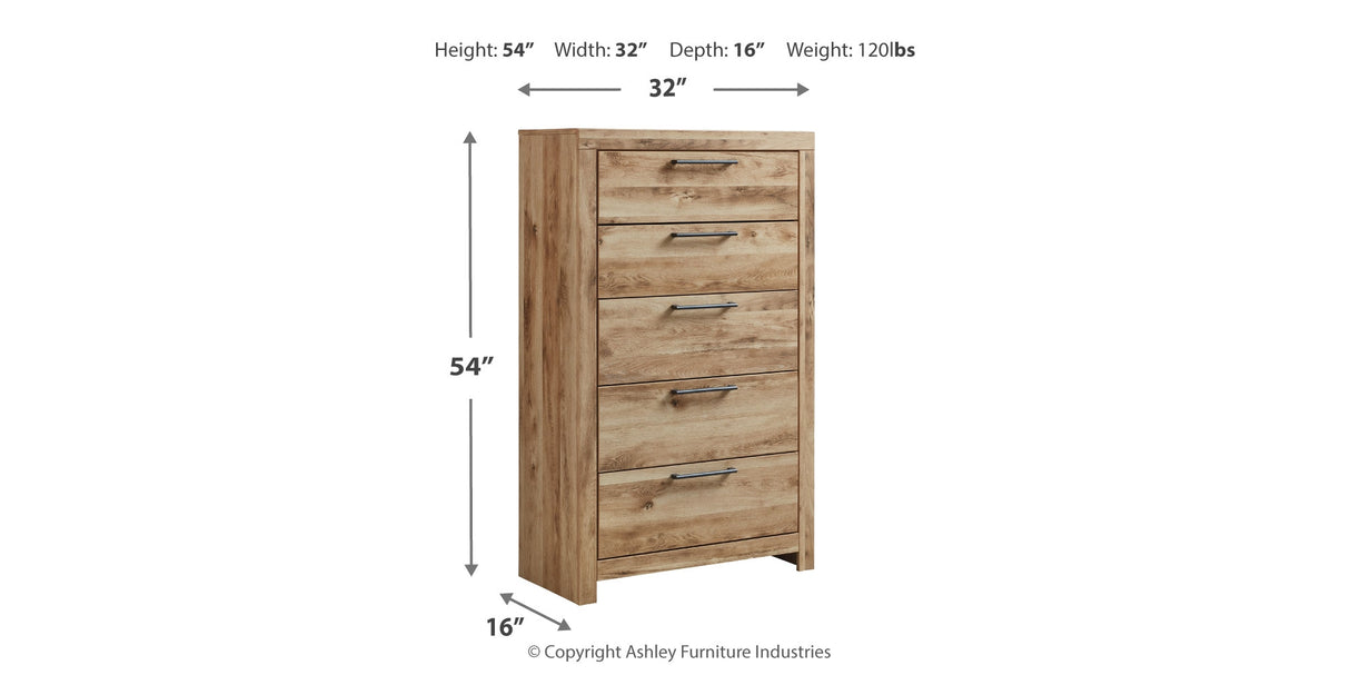 Hyanna Twin Panel Headboard with Mirrored Dresser and Chest in Tan Brown from Ashley - Luna Furniture