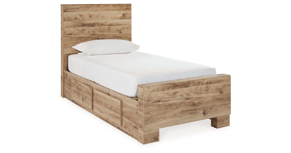 Hyanna Twin Panel Bed with Storage with Mirrored Dresser and 2 Nightstands in Tan Brown from Ashley - Luna Furniture