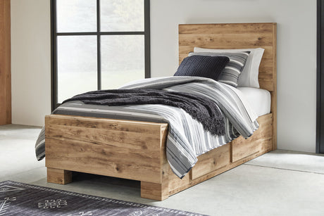 Hyanna Tan Brown Twin Panel Bed with 1 Side Storage