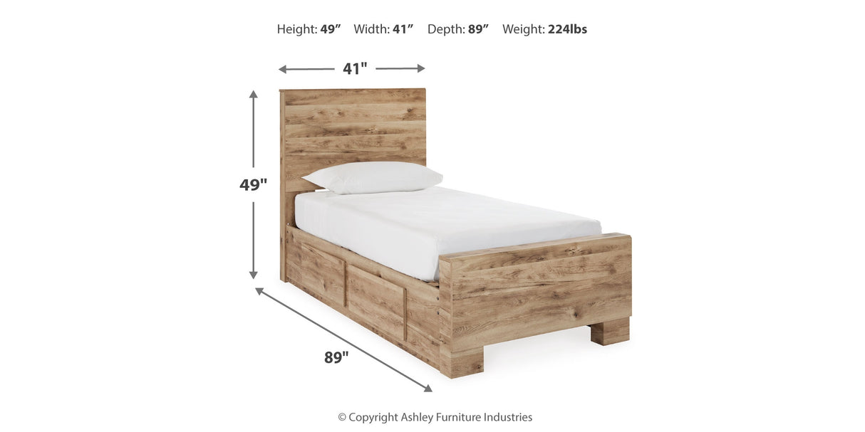 Hyanna Twin Panel Bed with Storage with Mirrored Dresser and 2 Nightstands in Tan Brown from Ashley - Luna Furniture