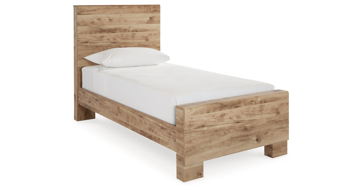 Hyanna Twin Panel Bed with Mirrored Dresser, Chest and 2 Nightstands in Tan Brown from Ashley Furniture - Luna Furniture