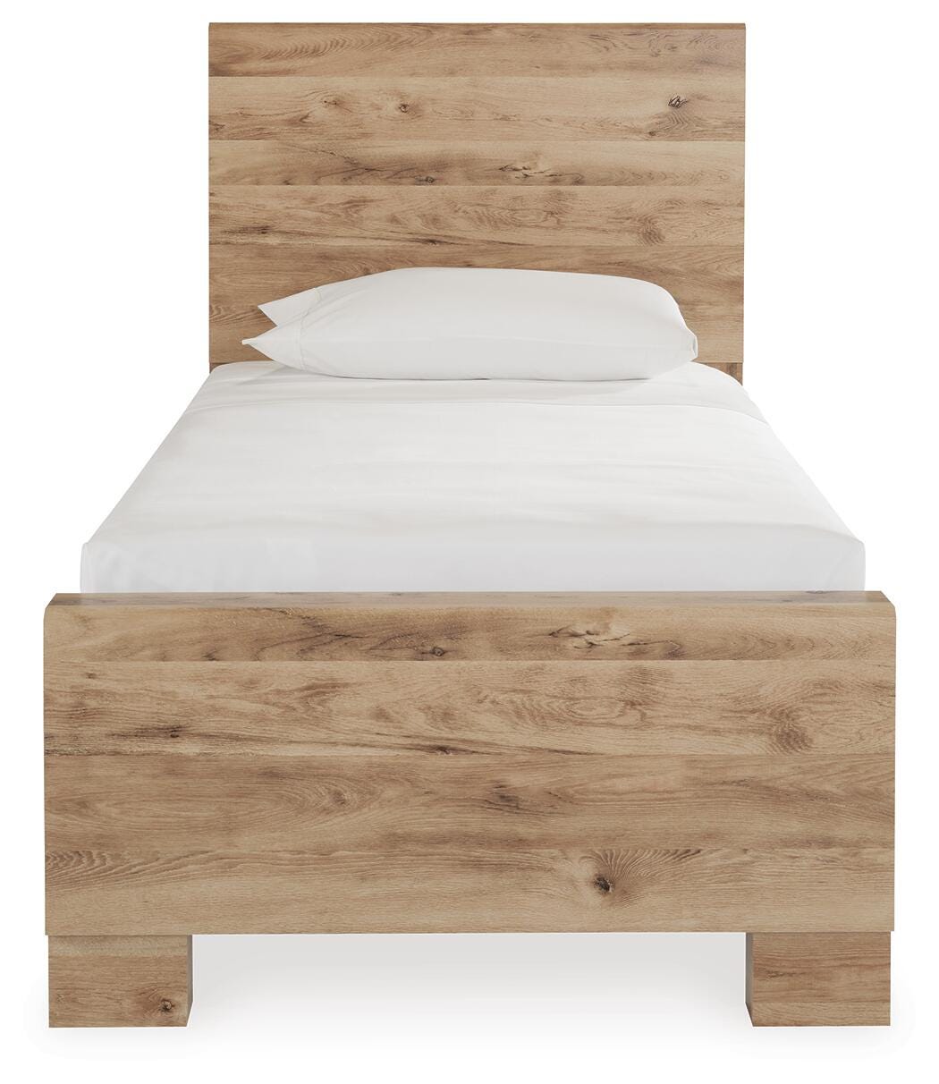 Hyanna Twin Panel Bed with Mirrored Dresser and Chest in Tan Brown from Ashley - Luna Furniture
