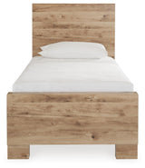 Hyanna Twin Panel Bed with Mirrored Dresser, Chest and 2 Nightstands in Tan Brown from Ashley - Luna Furniture