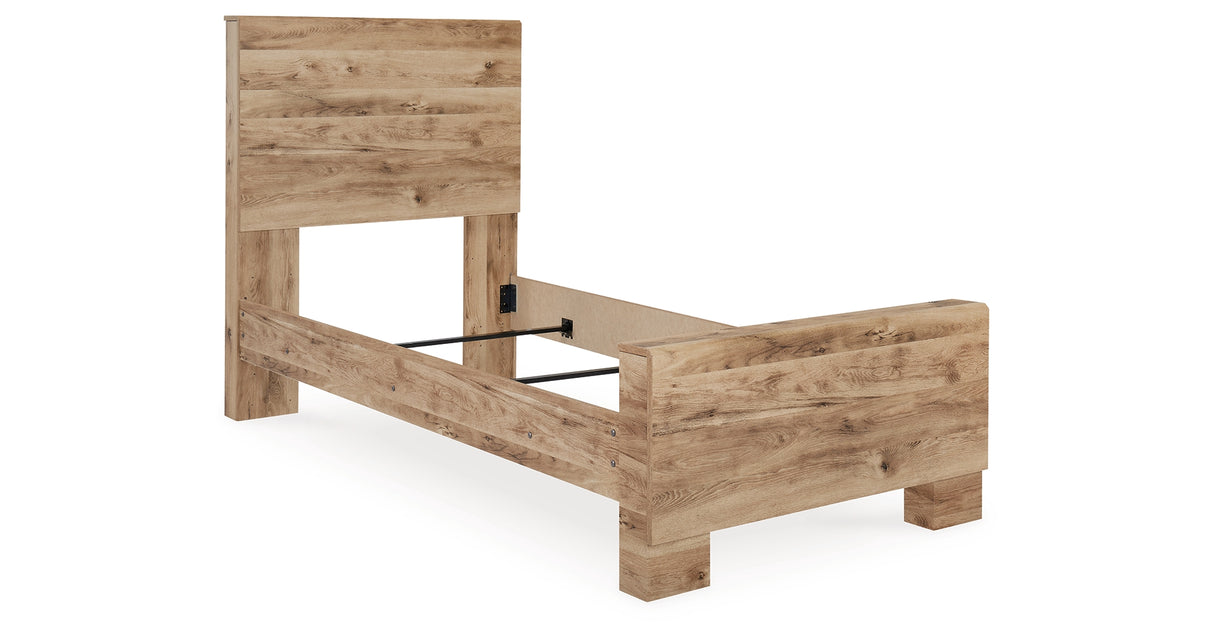 Hyanna Twin Panel Bed with Mirrored Dresser and Chest in Tan Brown from Ashley Furniture - Luna Furniture