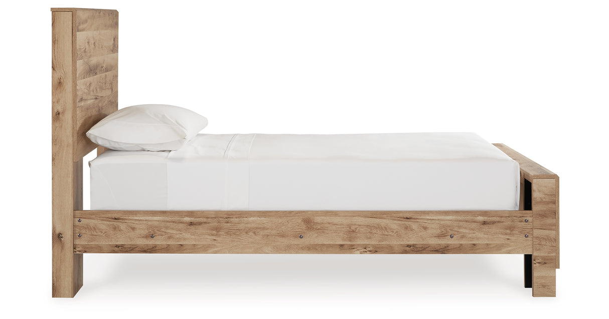 Hyanna Twin Panel Bed with Mirrored Dresser, Chest and 2 Nightstands in Tan Brown from Ashley Furniture - Luna Furniture