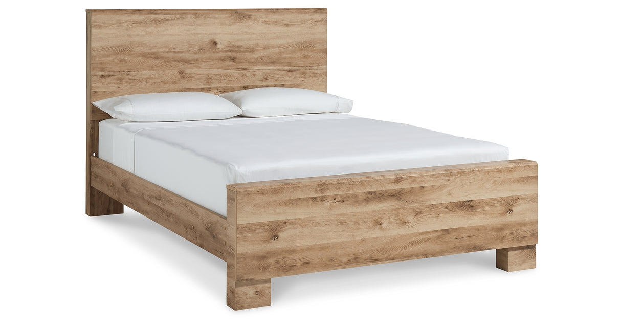 Hyanna Queen Panel Bed with Mirrored Dresser and Nightstand in Tan Brown from Ashley - Luna Furniture