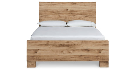 Hyanna King Panel Bed with Mirrored Dresser and Nightstand in Tan Brown from Ashley - Luna Furniture