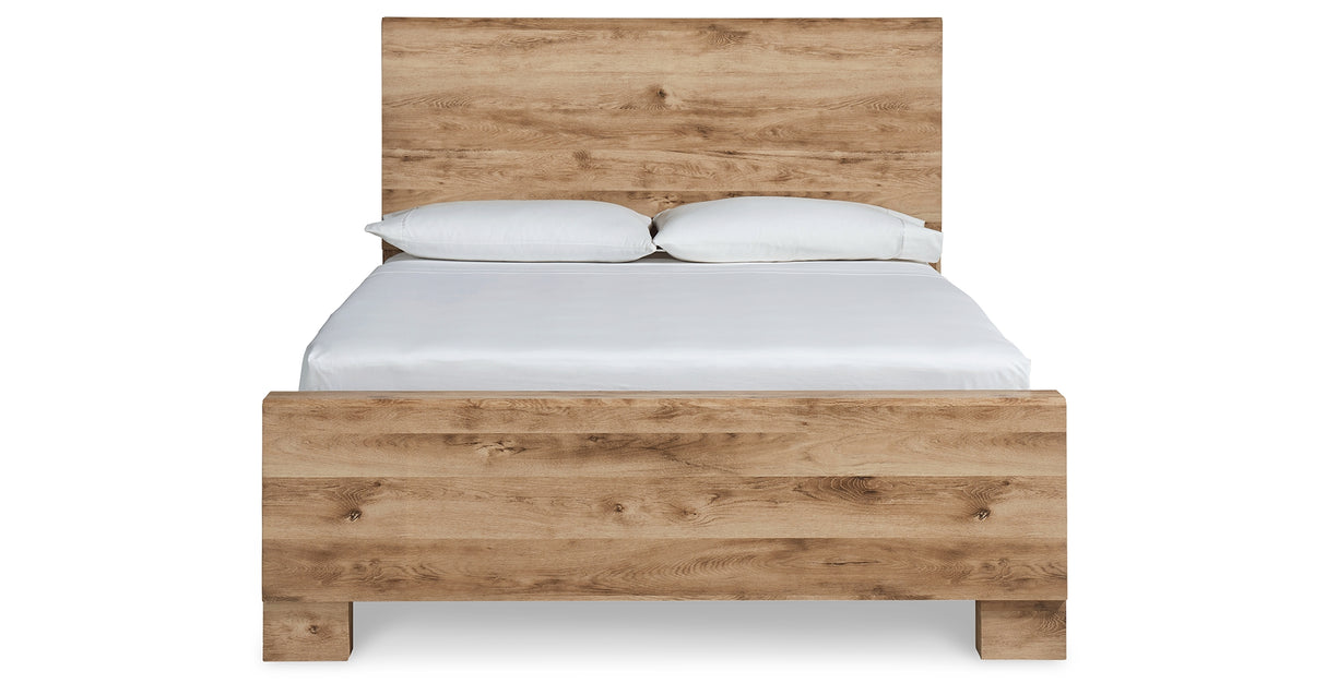 Hyanna Queen Panel Bed with Mirrored Dresser and 2 Nightstands in Tan Brown from Ashley Furniture - Luna Furniture