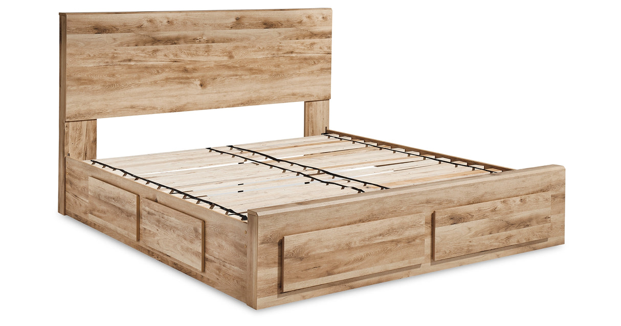 Hyanna Queen Panel Storage Bed with Mirrored Dresser and 2 Nightstands in Tan Brown from Ashley - Luna Furniture