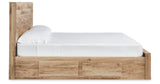 Hyanna Queen Panel Storage Bed with Mirrored Dresser and 2 Nightstands in Tan Brown from Ashley - Luna Furniture
