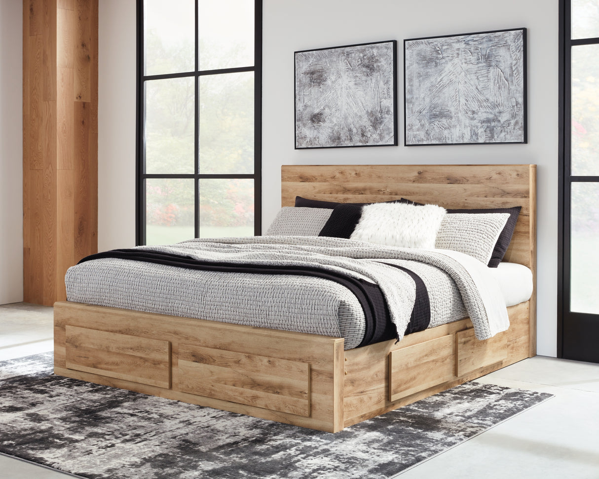 Hyanna Tan Brown King Storage Platform Bed with 6 Drawers from Ashley Furniture - Luna Furniture