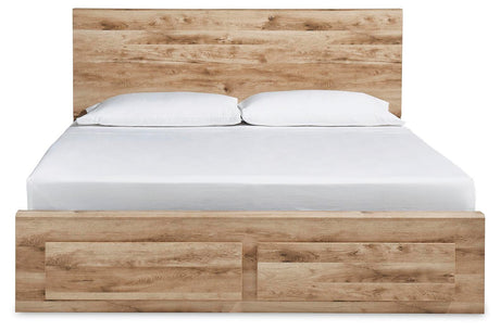 HyannaT an Brown King Panel Storage Bed with Mirrored Dresser and 2 Nightstands from Ashley - Luna Furniture