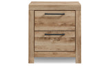 Hyanna Twin Panel Bed with Storage with Mirrored Dresser and 2 Nightstands in Tan Brown from Ashley - Luna Furniture