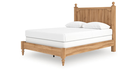 Aleaport Queen Panel Bed with Mirrored Dresser in Warm Brown from Ashley - Luna Furniture