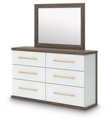 Kendanport Brown/White King Upholstered Bed, Dresser and Mirror from Ashley Furniture - Luna Furniture