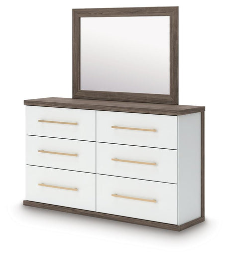 Kendanport Brown/White King Upholstered Bed, Dresser and Mirror from Ashley Furniture - Luna Furniture