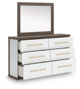 Kendanport Brown/White King Upholstered Bed, Dresser and Mirror from Ashley Furniture - Luna Furniture