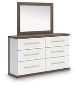 Kendanport Brown/White King Upholstered Bed, Dresser and Mirror from Ashley Furniture - Luna Furniture
