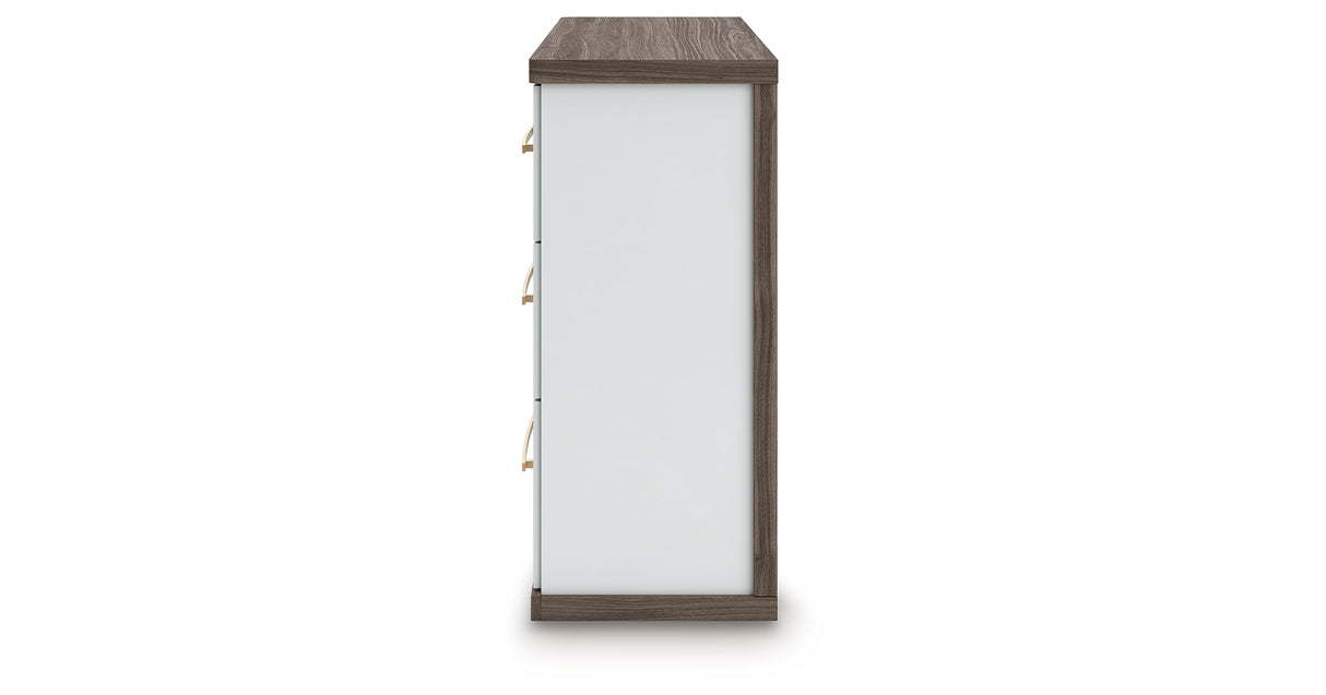 Kendanport White/Brown Queen Upholstered Bed, Dresser and Nightstand from Ashley Furniture - Luna Furniture