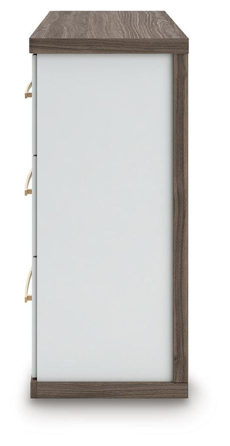 Kendanport White/Brown King Upholstered Bed, Dresser and Nightstand from Ashley Furniture - Luna Furniture