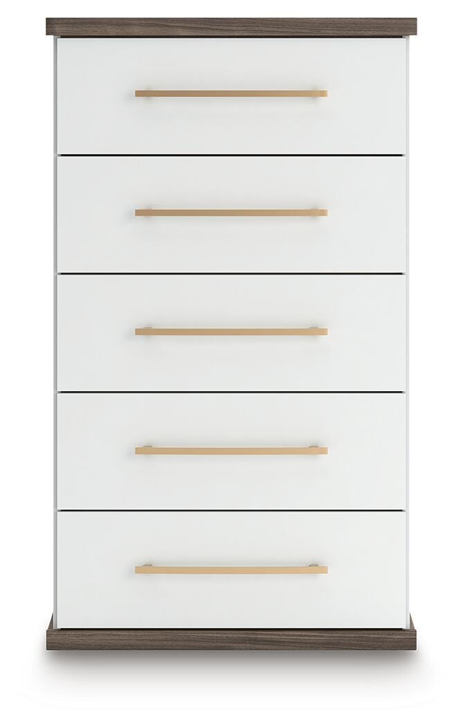 Kendanport White/Brown King Upholstered Bed, Dresser, Mirror and Chest from Ashley - Luna Furniture