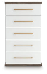 Kendanport White/Brown King Upholstered Bed, Dresser, Mirror and Chest from Ashley - Luna Furniture