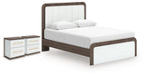 Kendanport White/Brown Queen Upholstered Bed and 2 Nightstands from Ashley - Luna Furniture