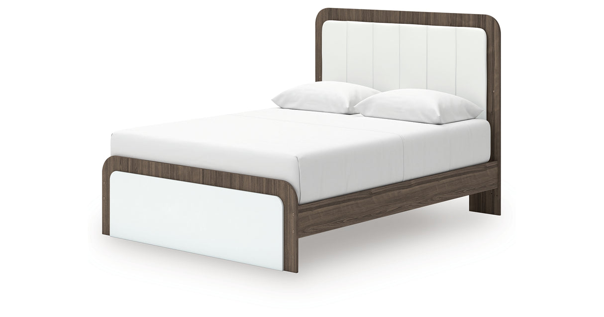 Kendanport White/Brown Queen Upholstered Bed, Dresser, Mirror and Nightstand from Ashley Furniture - Luna Furniture