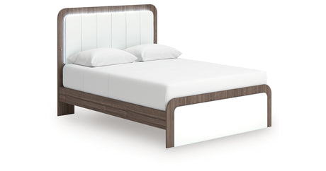 Kendanport Brown/White Queen Upholstered Bed from Ashley Furniture - Luna Furniture