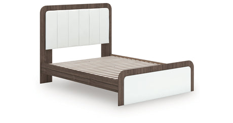 Kendanport White/Brown Queen Upholstered Bed, Dresser, Mirror and Nightstand from Ashley Furniture - Luna Furniture