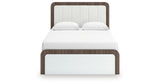 Kendanport White/Brown Queen Upholstered Bed and 2 Nightstands from Ashley - Luna Furniture