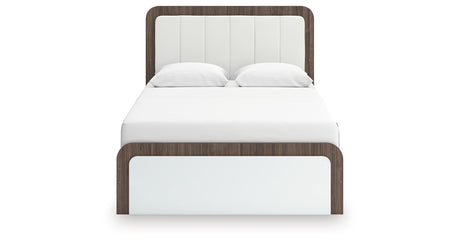 Kendanport White/Brown Queen Upholstered Bed, Dresser and Nightstand from Ashley Furniture - Luna Furniture