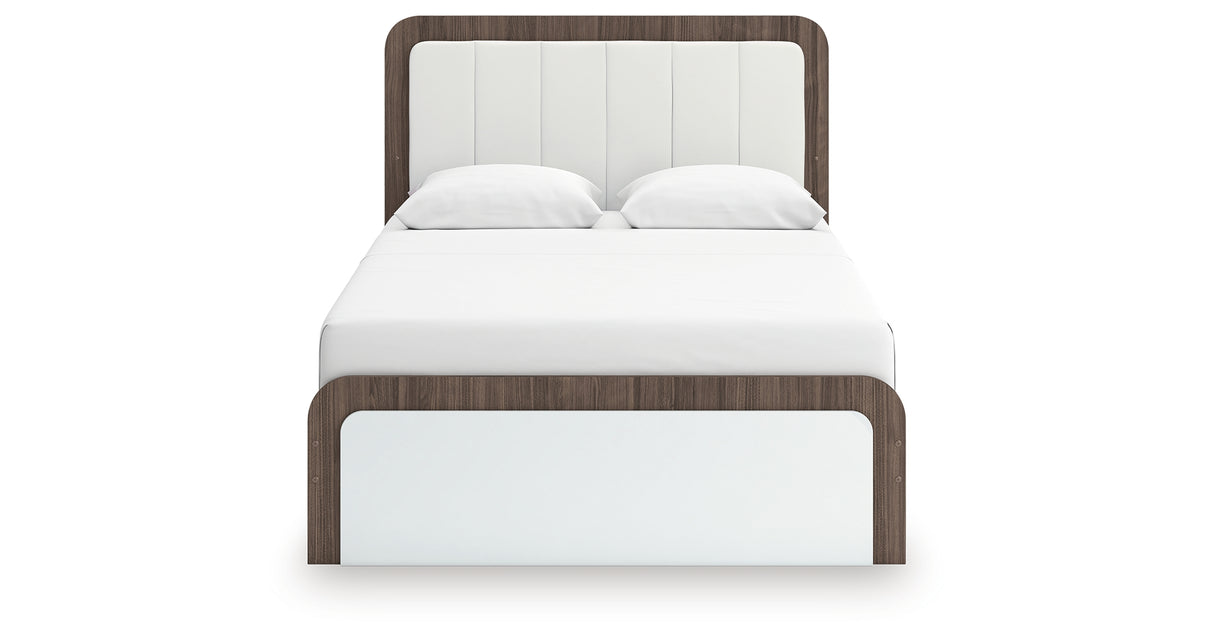 Kendanport White/Brown Queen Upholstered Bed, Dresser, Mirror and Nightstand from Ashley Furniture - Luna Furniture