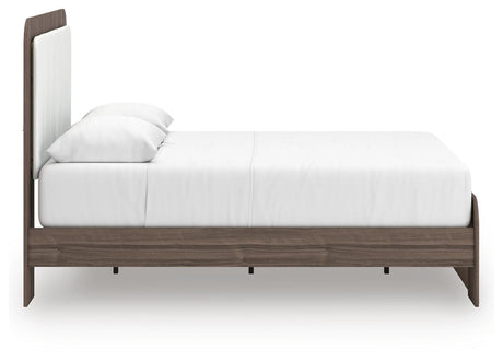 Kendanport White/Brown Queen Upholstered Bed and 2 Nightstands from Ashley - Luna Furniture
