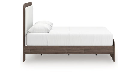 Kendanport White/Brown Queen Upholstered Bed, Dresser, Mirror and Nightstand from Ashley Furniture - Luna Furniture