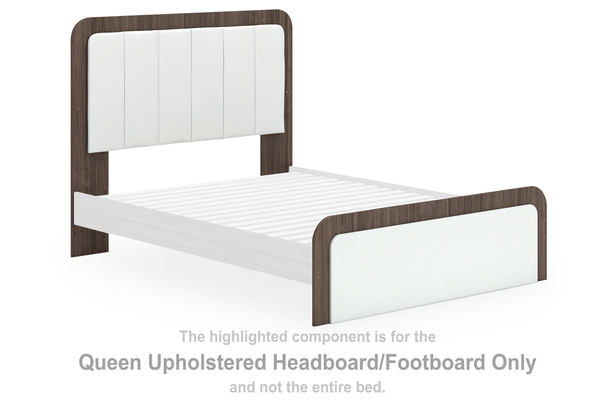 Kendanport Brown/White Queen Upholstered Headboard/Footboard from Ashley Furniture - Luna Furniture