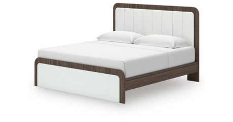Kendanport White/Brown King Upholstered Bed, Dresser and Nightstand from Ashley Furniture - Luna Furniture