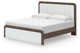 Kendanport Brown/White King Upholstered Bed, Dresser and Mirror from Ashley Furniture - Luna Furniture