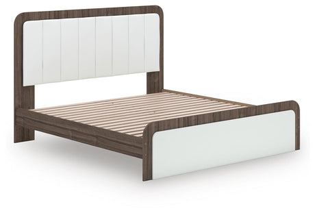 Kendanport Brown/White King Upholstered Bed, Dresser and Mirror from Ashley Furniture - Luna Furniture