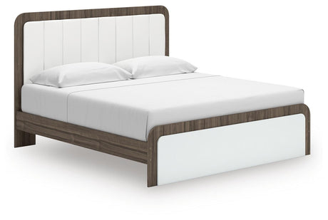 Kendanport Brown/White King Upholstered Bed, Dresser and Mirror from Ashley Furniture - Luna Furniture