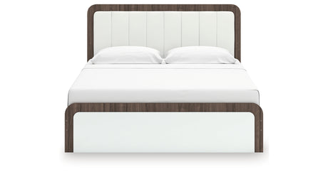 Kendanport White/Brown King Upholstered Bed, Dresser and Nightstand from Ashley Furniture - Luna Furniture