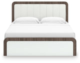 Kendanport Brown/White King Upholstered Bed, Dresser and Mirror from Ashley Furniture - Luna Furniture